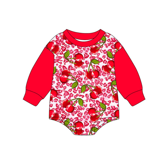 presale LR2370 Baby Girls Red Long Sleeves Leopard Cherry Rompers D 7.1
