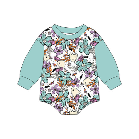 presale LR2371 Baby Girls Blue Long Sleeves Flowers Ghost Rompers D 7.1