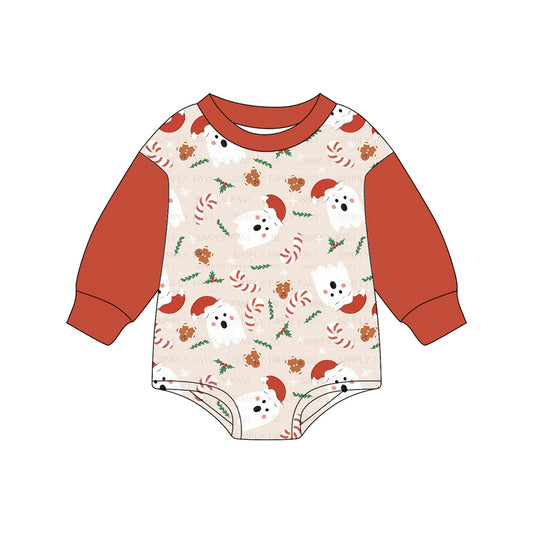presale LR2374 Baby Girls Red Long Sleeves Hat Ghosts Gingerbread Rompers D 7.1