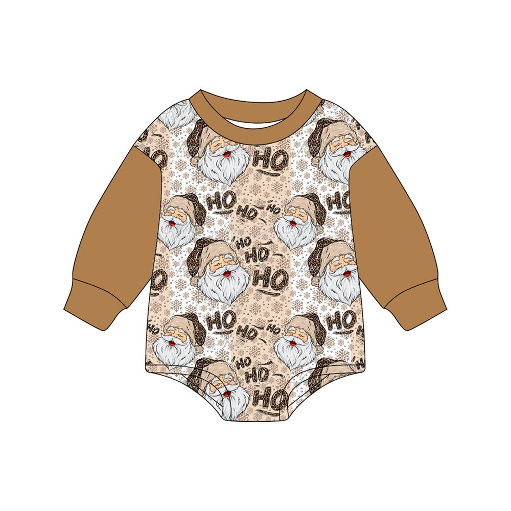 presale LR2375 Baby Girls Brown Long Sleeves Santa Snowflakes Rompers  D 7.1