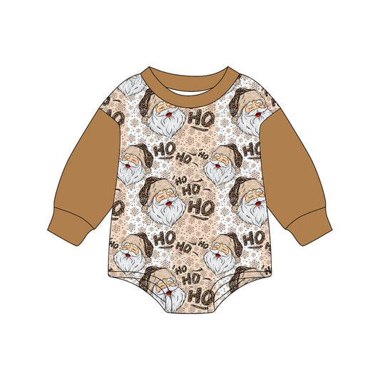 presale LR2375 Baby Girls Brown Long Sleeves Santa Snowflakes Rompers D 7.1