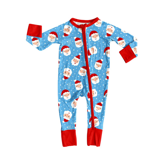 presale  LR2377 Baby Boys Blue Long Sleeves Santa Plaid Zipper Pant Rompers  D 7.1