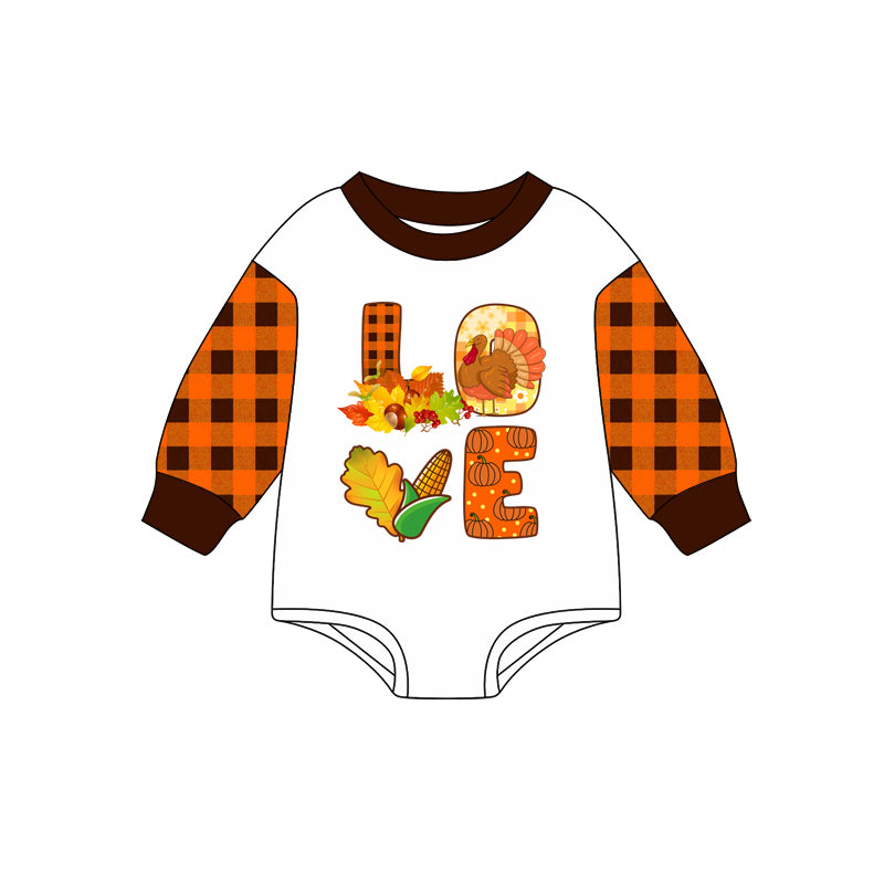 presale LR2384 Baby Boys Long Sleeves Turkey LOVE Rompers  D 7.2