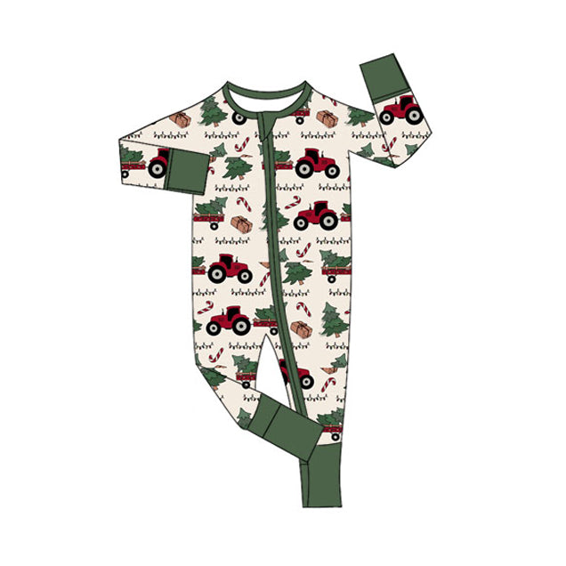 presale LR2393 Baby Kids Long Sleeves Truck Christmas Tees Zipper Rompers  D 7.4