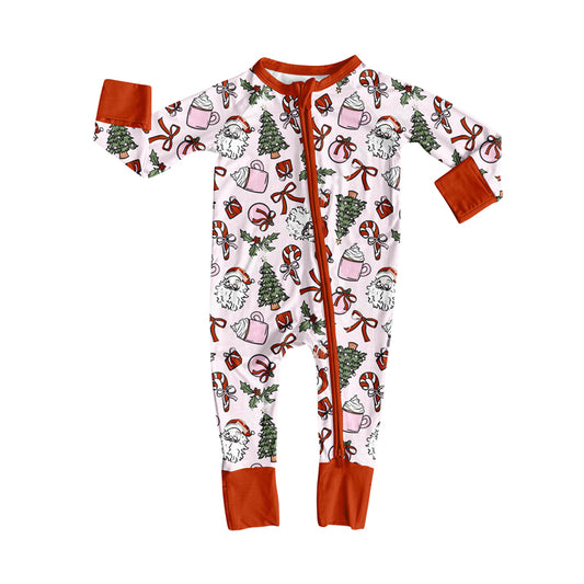 presale LR2394 Baby Kids Long Sleeves Santa Bows Tees Zipper Rompers  D 7.4