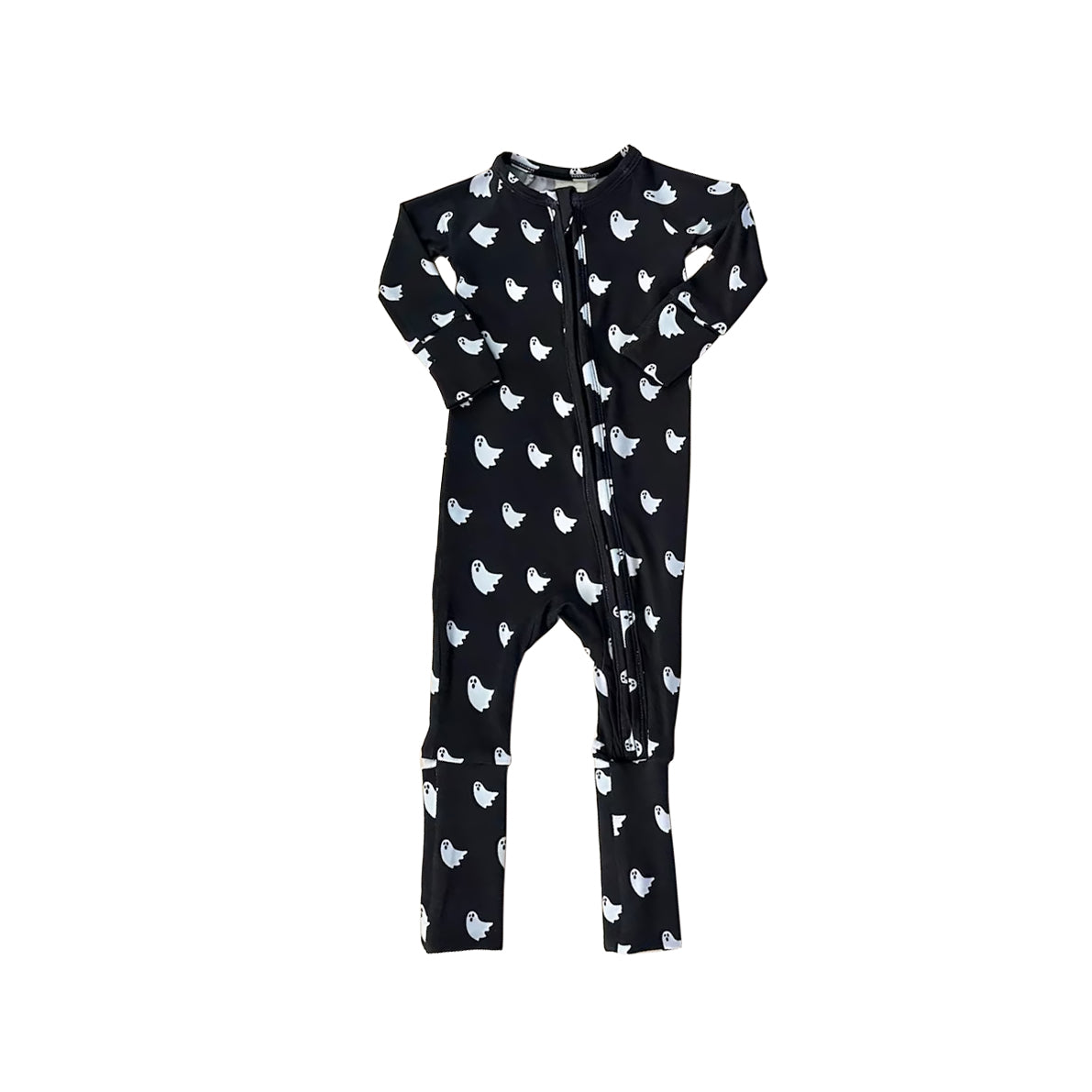 presale LR2396  Baby Boys Black Long Sleeves Ghosts Plaid Zipper Pant Rompers D 7.4