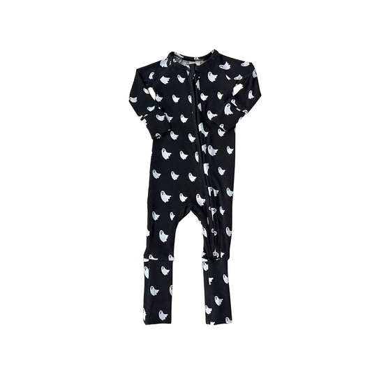 presale LR2396 Baby Boys Black Long Sleeves Ghosts Plaid Zipper Pant Rompers D 7.4