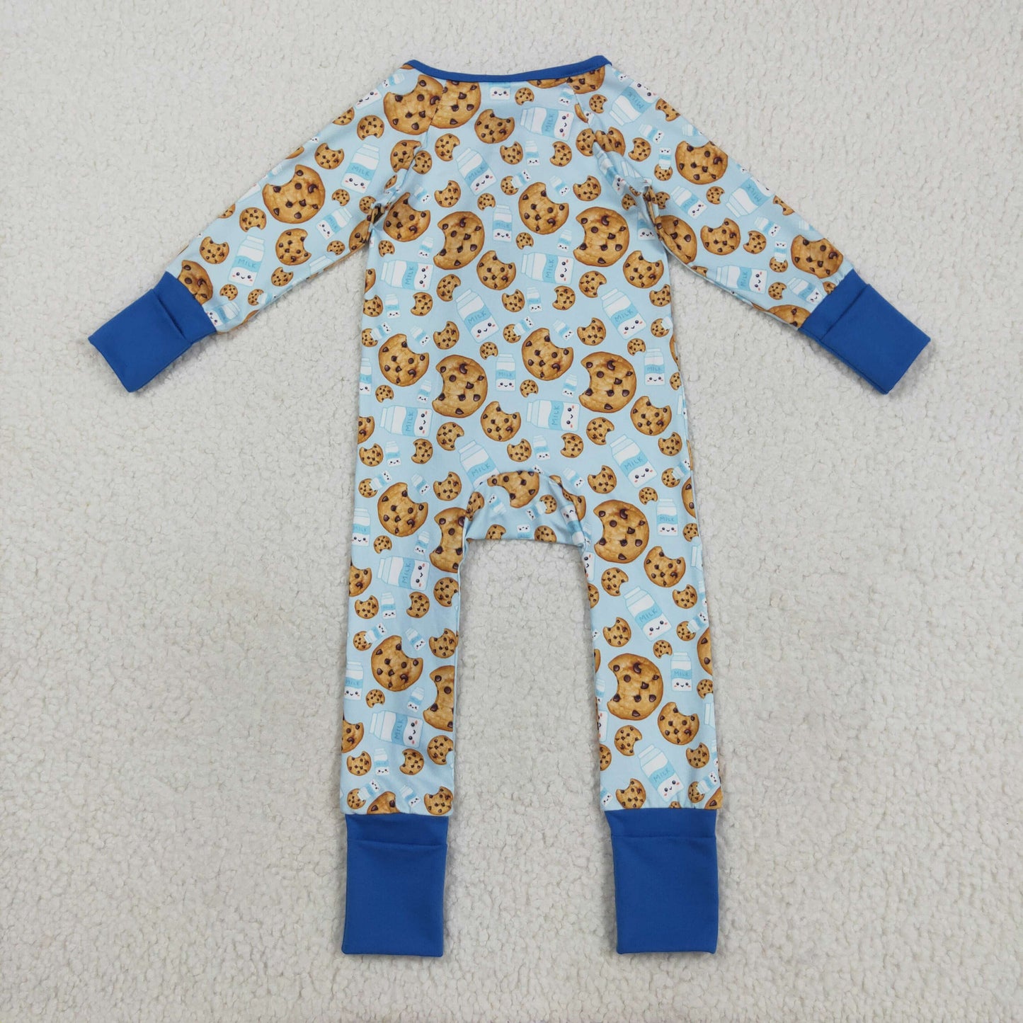 LR2397 Baby Boys Blue Long Sleeves Milk Cookies Zipper Pant Rompers  D 7.16