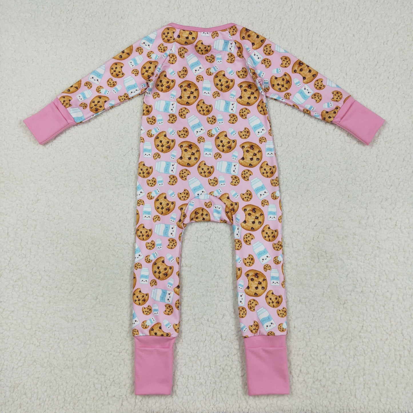 LR2398  Baby Girls Pink Long Sleeves Milk Cookies Zipper Pant Rompers  D 7.16