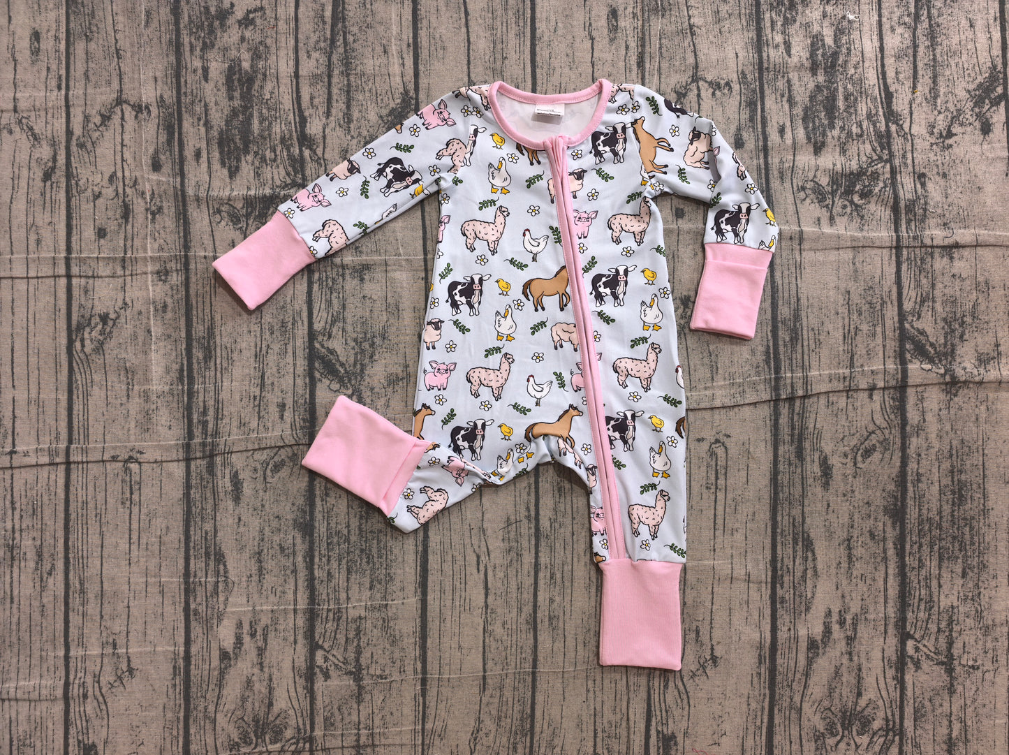 Pre order long sleeve farm animal print girl sleeper