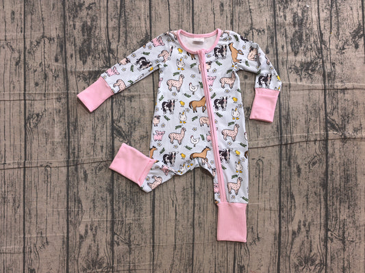 Pre order long sleeve farm animal print girl sleeper