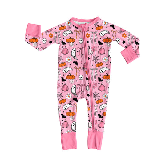 presale LR2405 Baby Girls Long Sleeves Pink Ghost Pumpkins Zipper Pant Rompers D 7.5