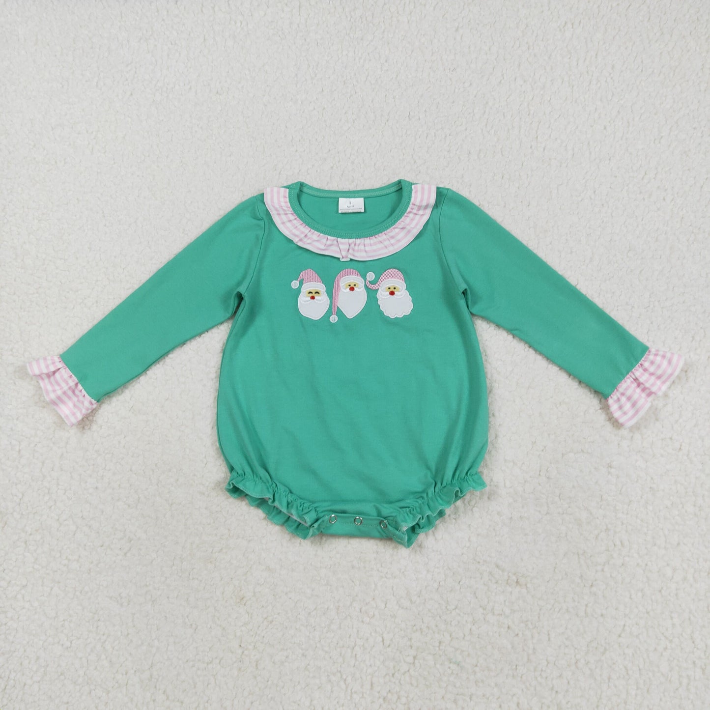 LR2411  Baby Girls Green Long Sleeves Santa Ruffle Rompers   D 821