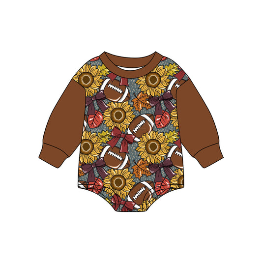 presale LR2417  Baby Boys Brown Long Sleeves Sunflower Footballs Rompers  D 7.8