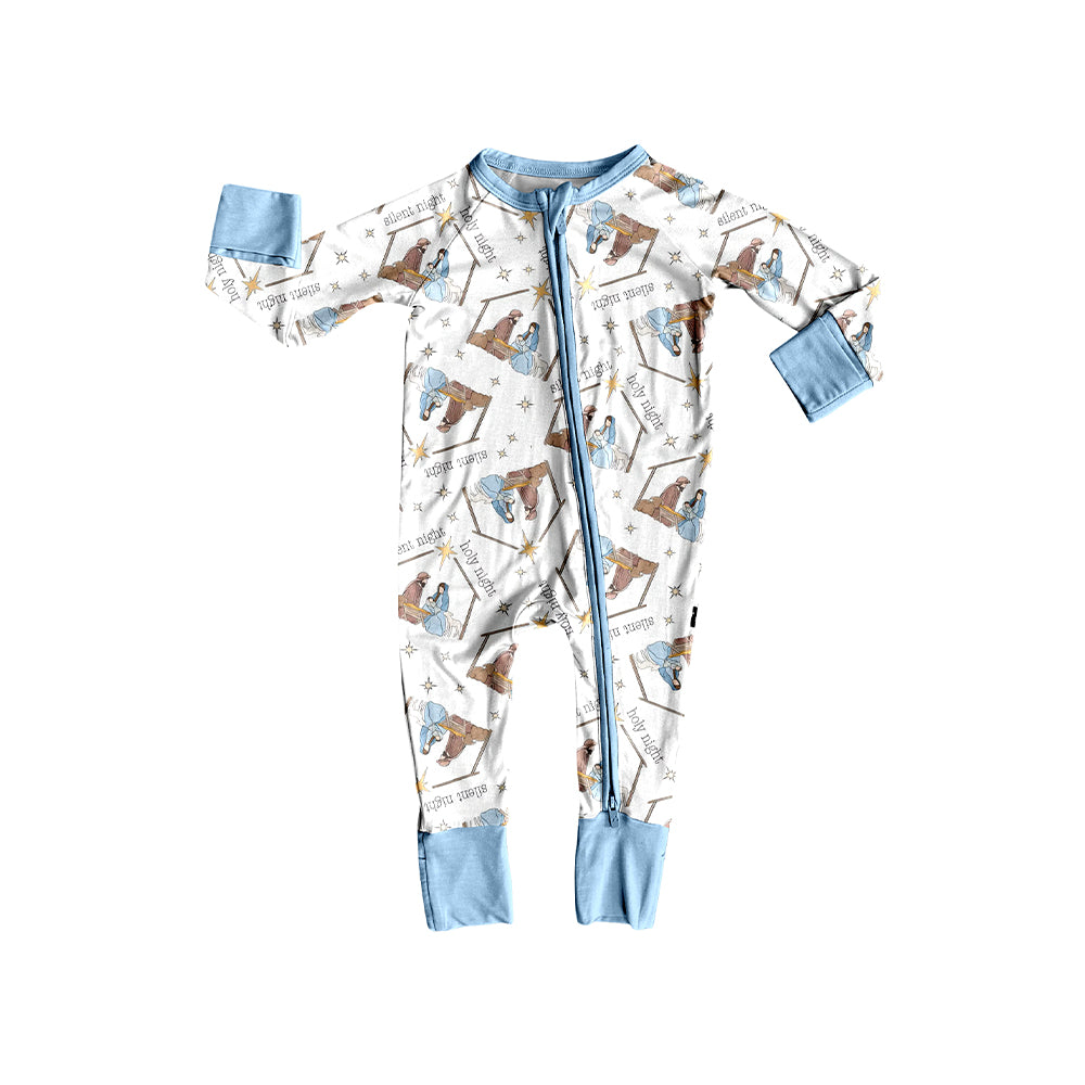 presale LR2419 Baby Boys Long Sleeves Nativity Plaid Zipper Pant Rompers  D 7.8