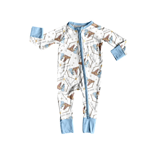 presale LR2419 Baby Boys Long Sleeves Nativity Plaid Zipper Pant Rompers D 7.8