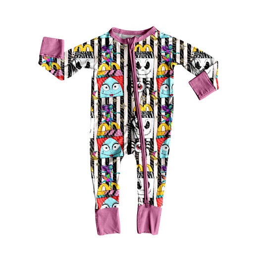 presale LR2423 Baby Girls Long Sleeves Cartoon Ghosts Stripes Zipper Pant Rompers D 7.11