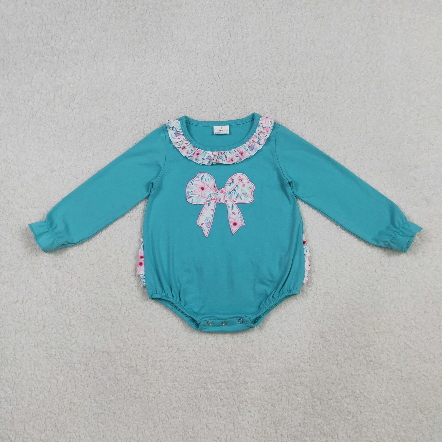 Sibling Embroidery Floral Bows Baby Girls Knee Length Dresses Ruffle Collar Rompers  D 1023