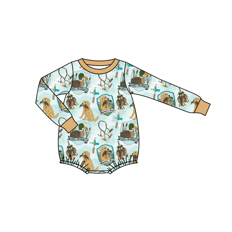 LR2439 Baby Boys Long Sleeves Dogs Ducks Plaid Hunting Rompers  D 910