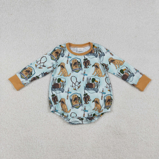 LR2439 Baby Boys Long Sleeves Dogs Ducks Plaid Hunting Rompers  D 910