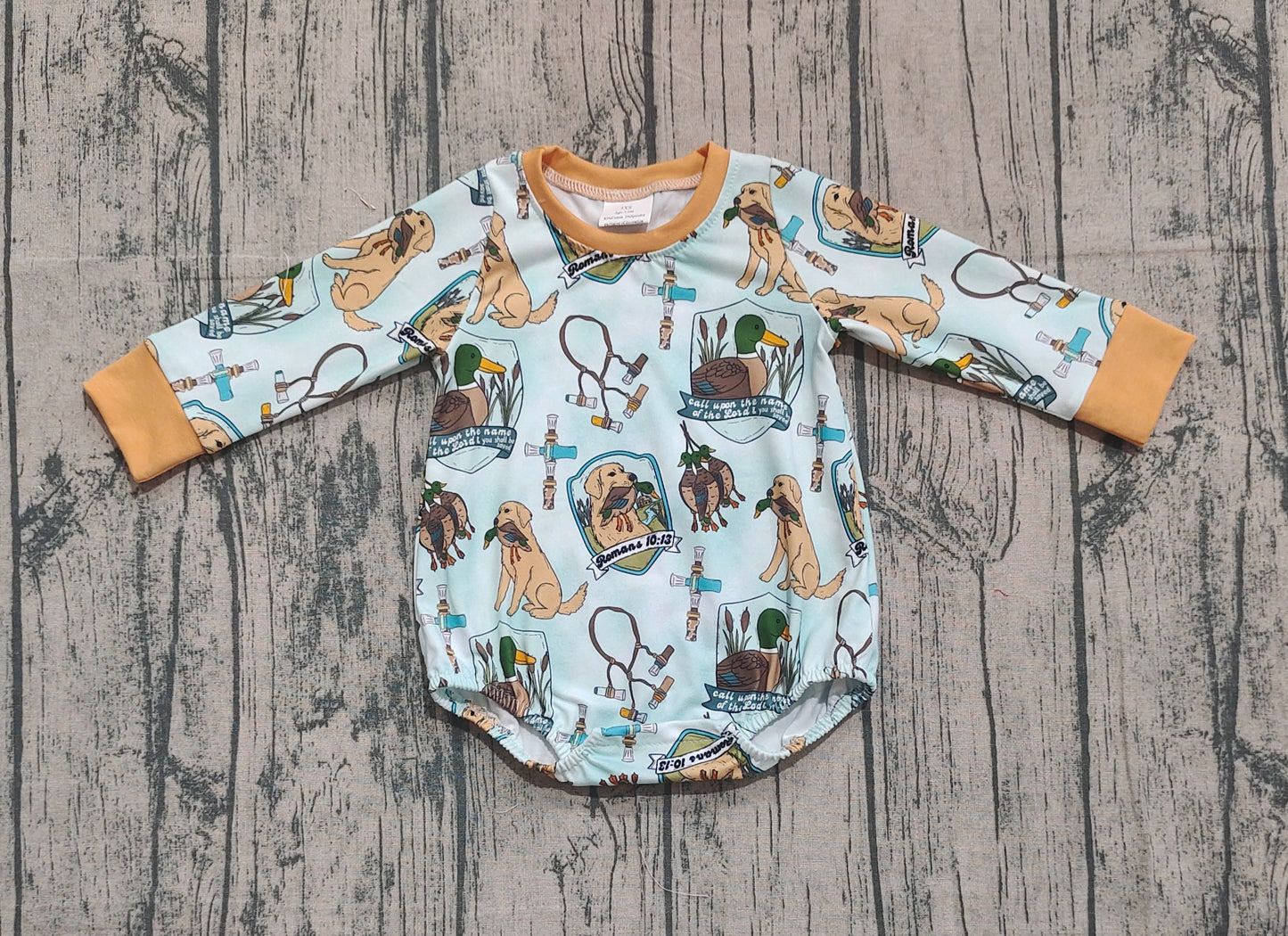 LR2439 Baby Boys Long Sleeves Dogs Ducks Plaid Hunting Rompers  D 910