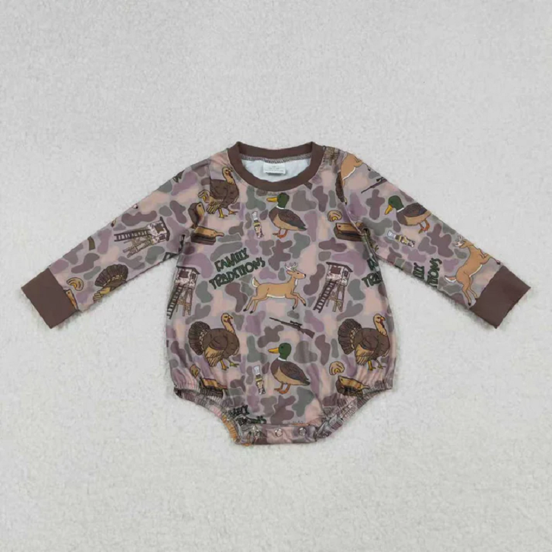 Sibling Baby Boys Brown Turkey Ducks Camo Top Pockets Pant Hunting Clothes Sets Rompers D 929