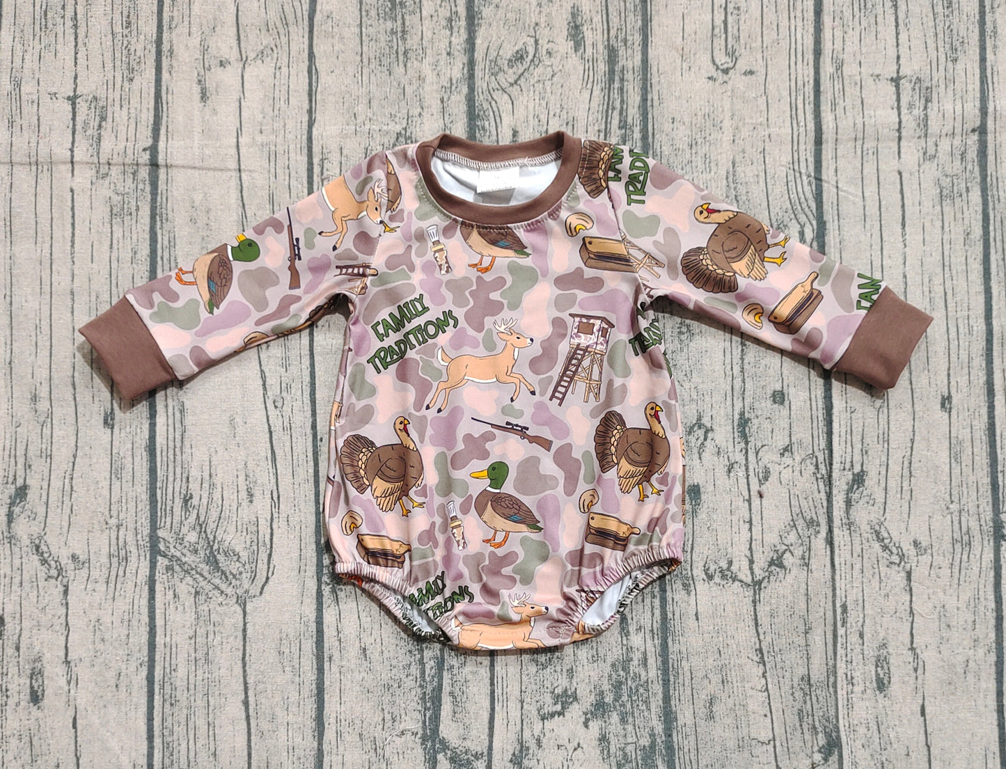 LR2440 Baby Boys Long Sleeves Turkey Ducks Camo Hunting Rompers  D 910