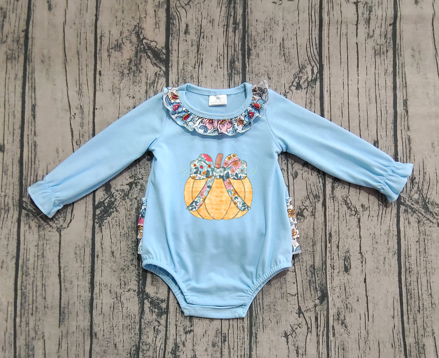 LR2441  Baby Girls Long Sleeves Floral Pumpkins Ruffle Rompers  D 926