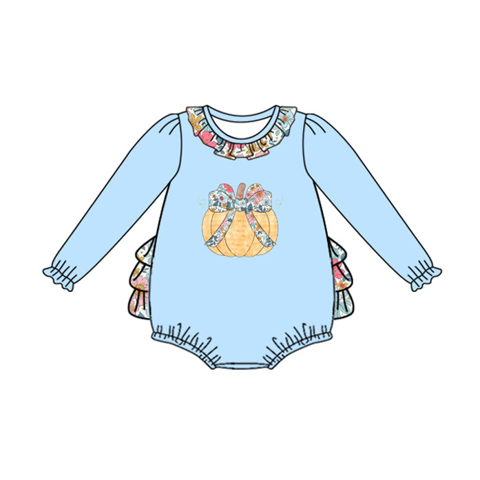 LR2441  Baby Girls Long Sleeves Floral Pumpkins Ruffle Rompers  D 926
