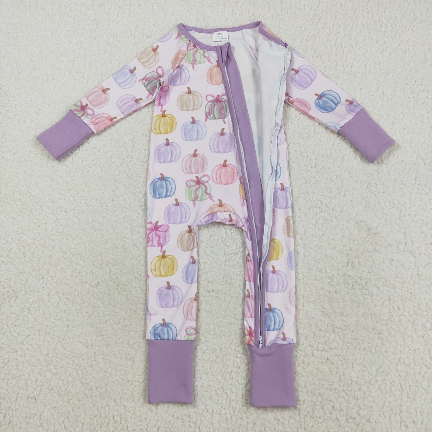 LR2442 Baby Girls Long Sleeves Colorful Bows Pumpkins Zipper Rompers  D 7.15