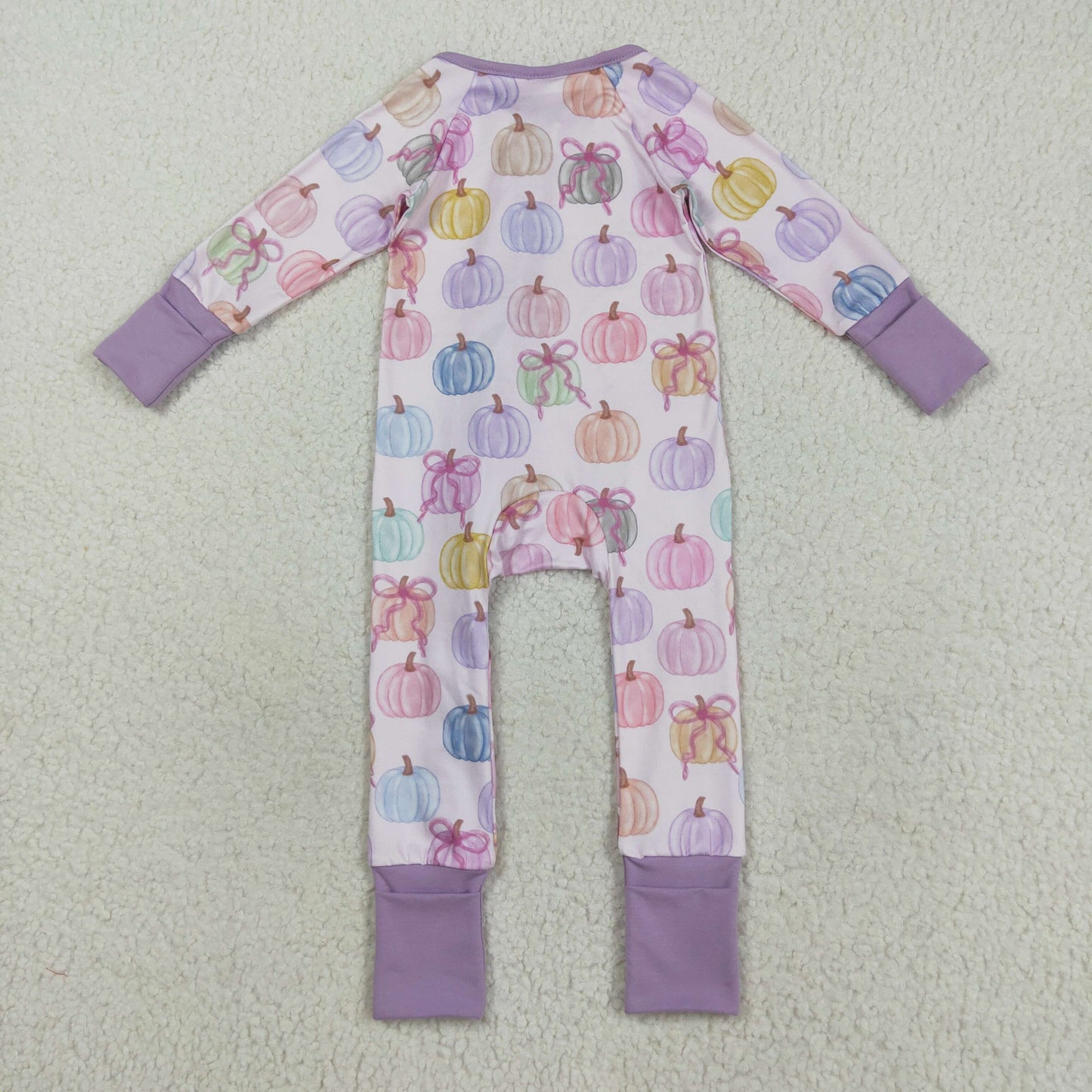 LR2442 Baby Girls Long Sleeves Colorful Bows Pumpkins Zipper Rompers  D 7.15