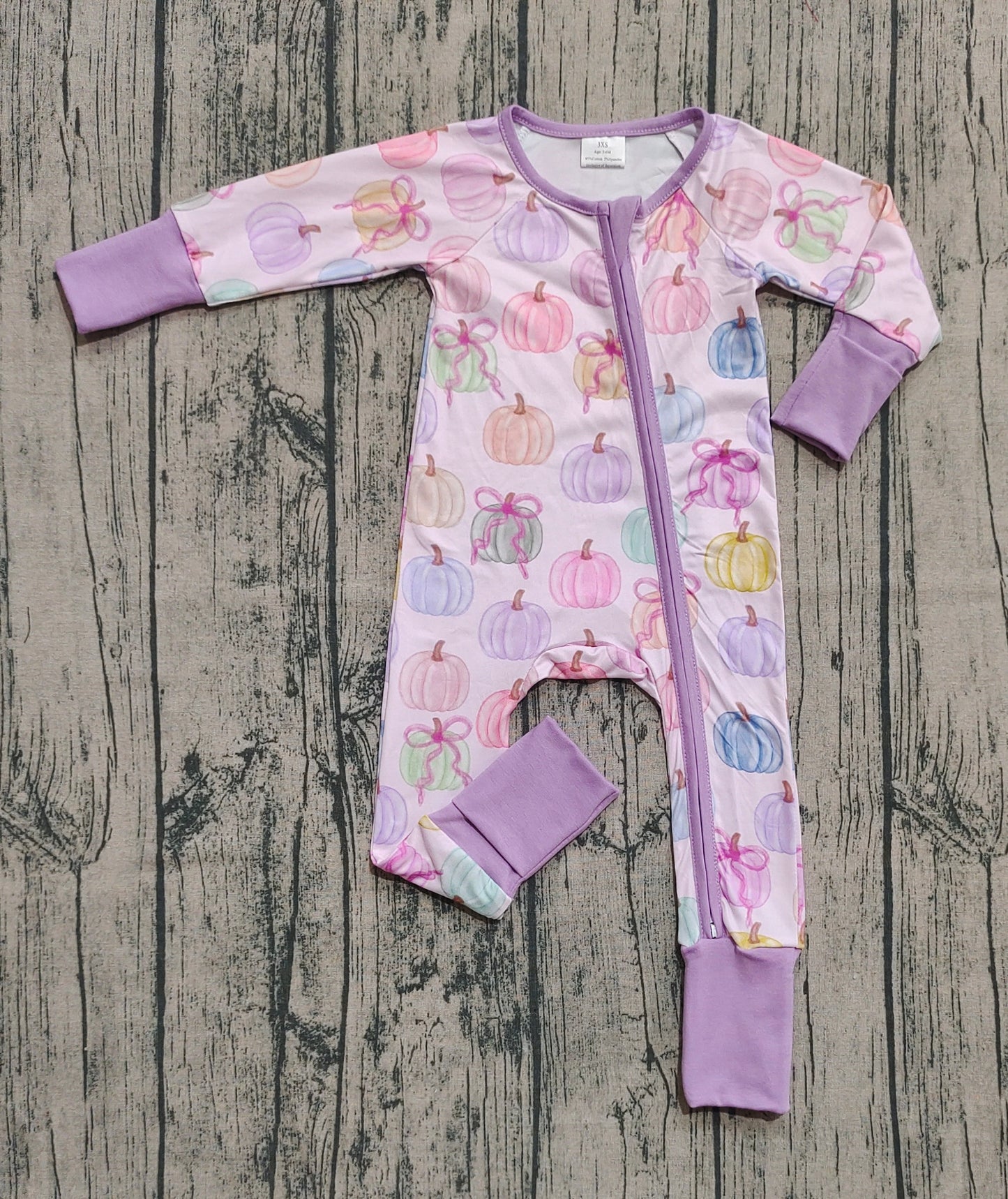LR2442 Baby Girls Long Sleeves Colorful Bows Pumpkins Zipper Rompers  D 7.15