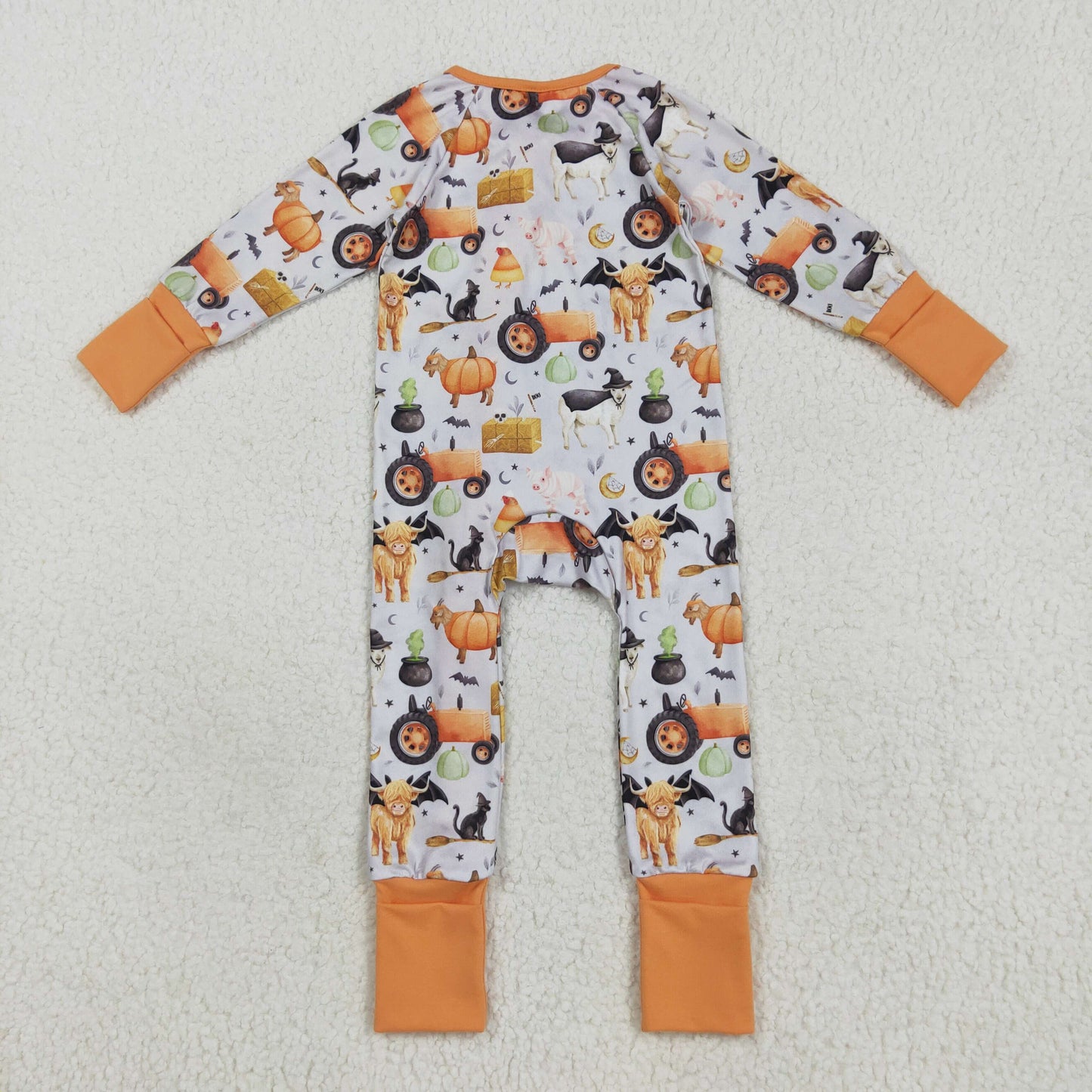 LR2444  Baby Girls Long Sleeves Bats Farm Pumpkins Zipper Rompers D 7.15