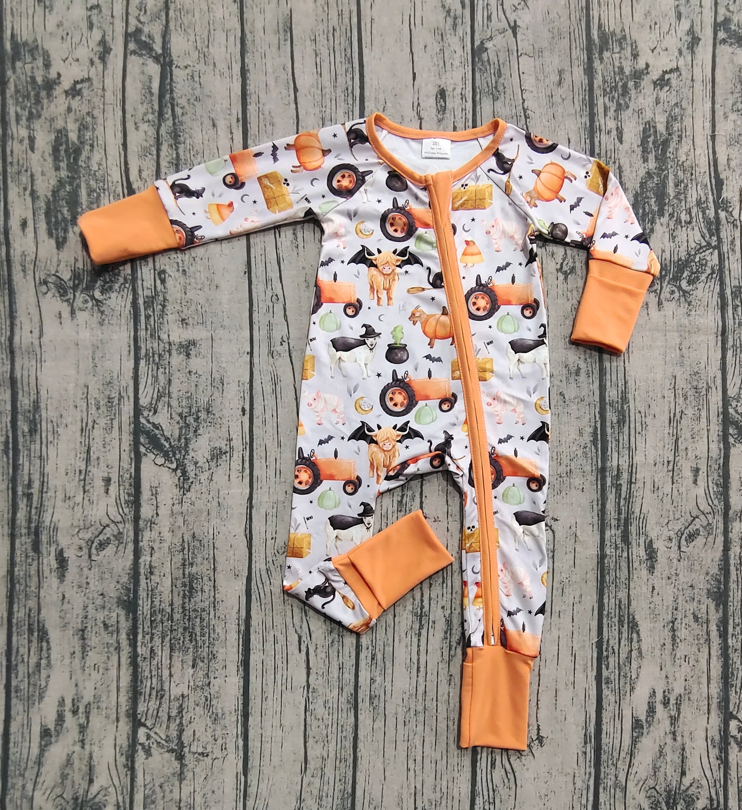 LR2444  Baby Girls Long Sleeves Bats Farm Pumpkins Zipper Rompers D 7.15