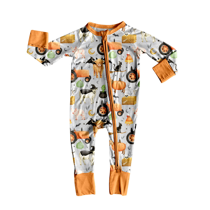 LR2444  Baby Girls Long Sleeves Bats Farm Pumpkins Zipper Rompers D 7.15