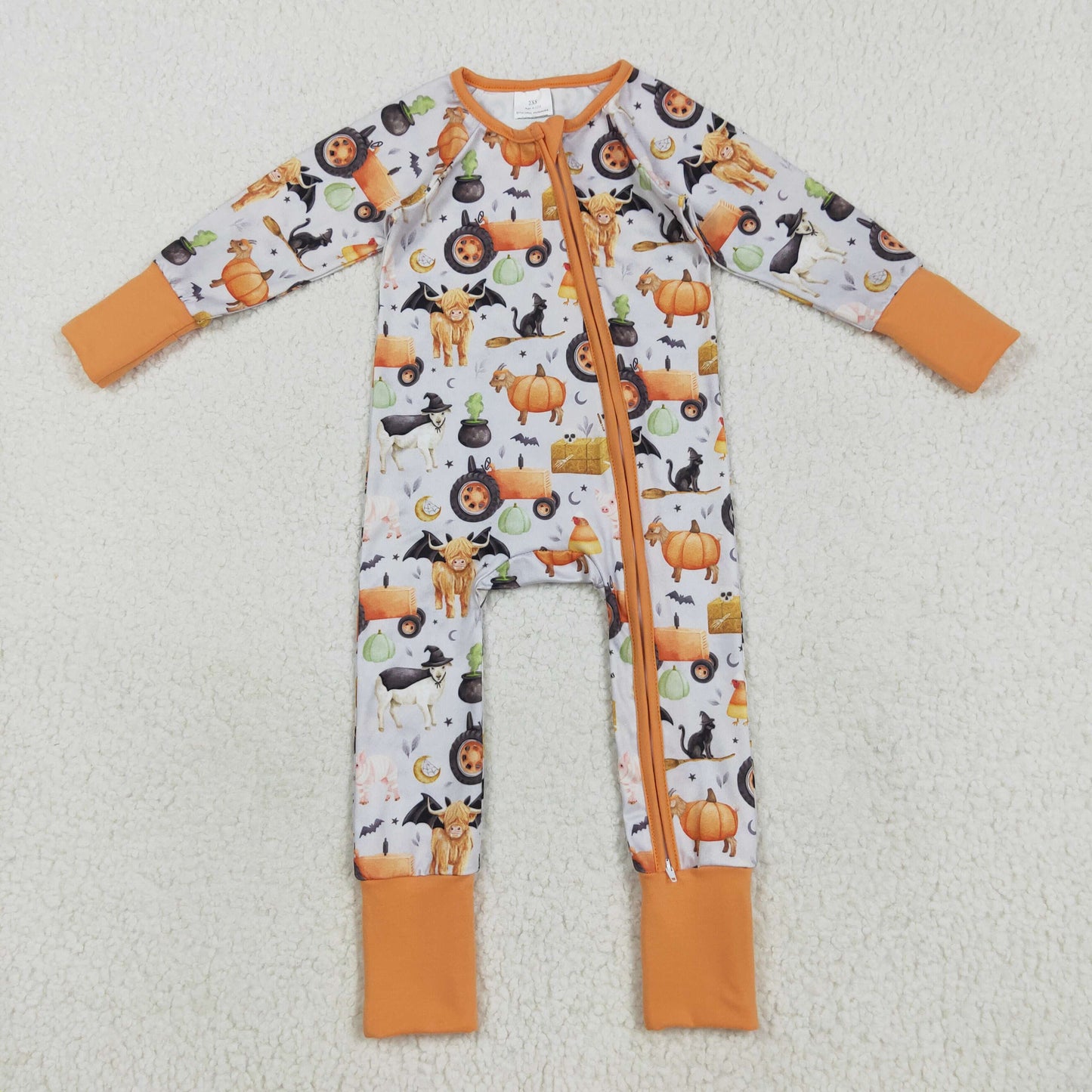 LR2444  Baby Girls Long Sleeves Bats Farm Pumpkins Zipper Rompers D 7.15