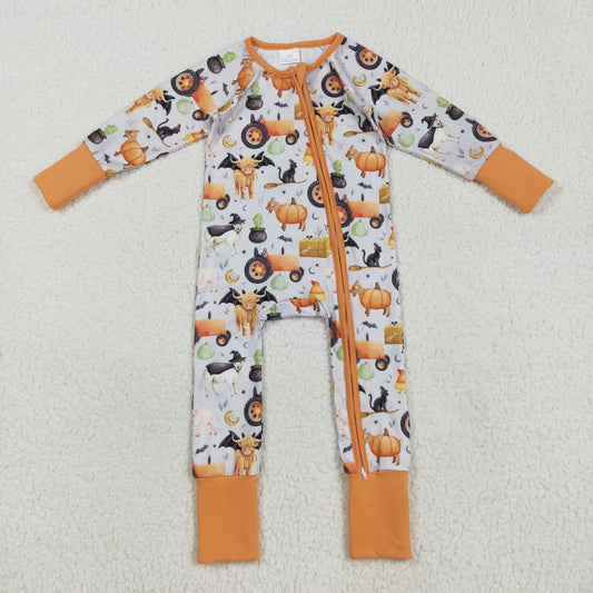 LR2444 Baby Girls Long Sleeves Bats Farm Pumpkins Zipper Rompers D 7.15