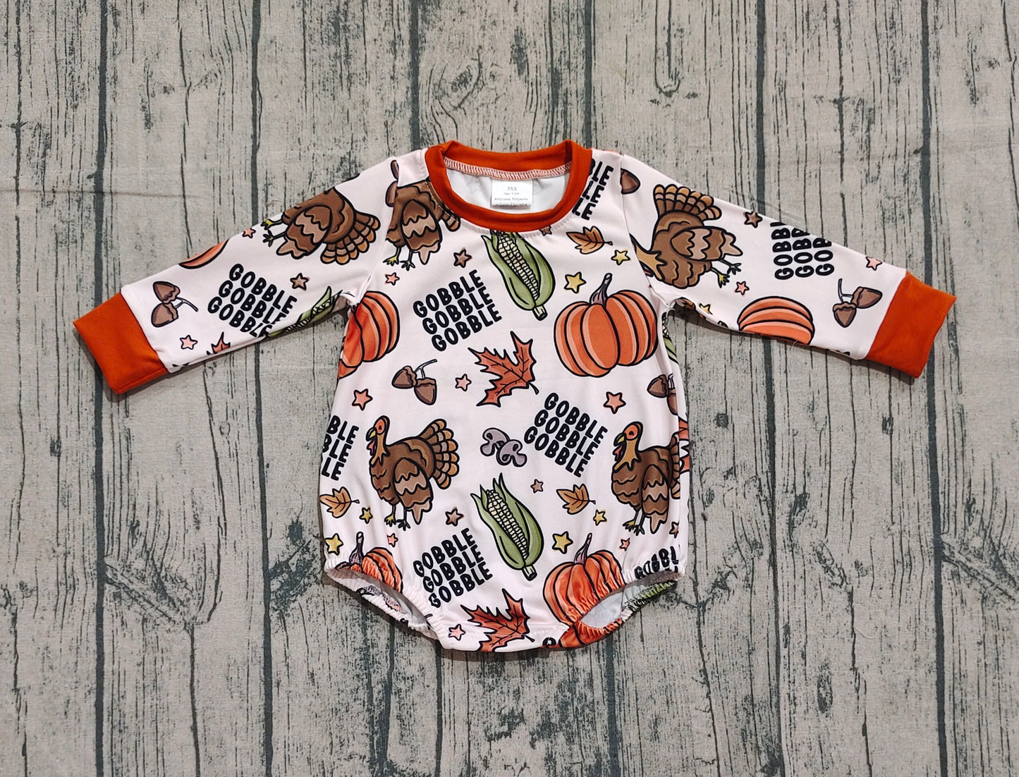LR2447 Baby Boys Long Sleeves Turkey Pumpkins Plaid Rompers  D 910