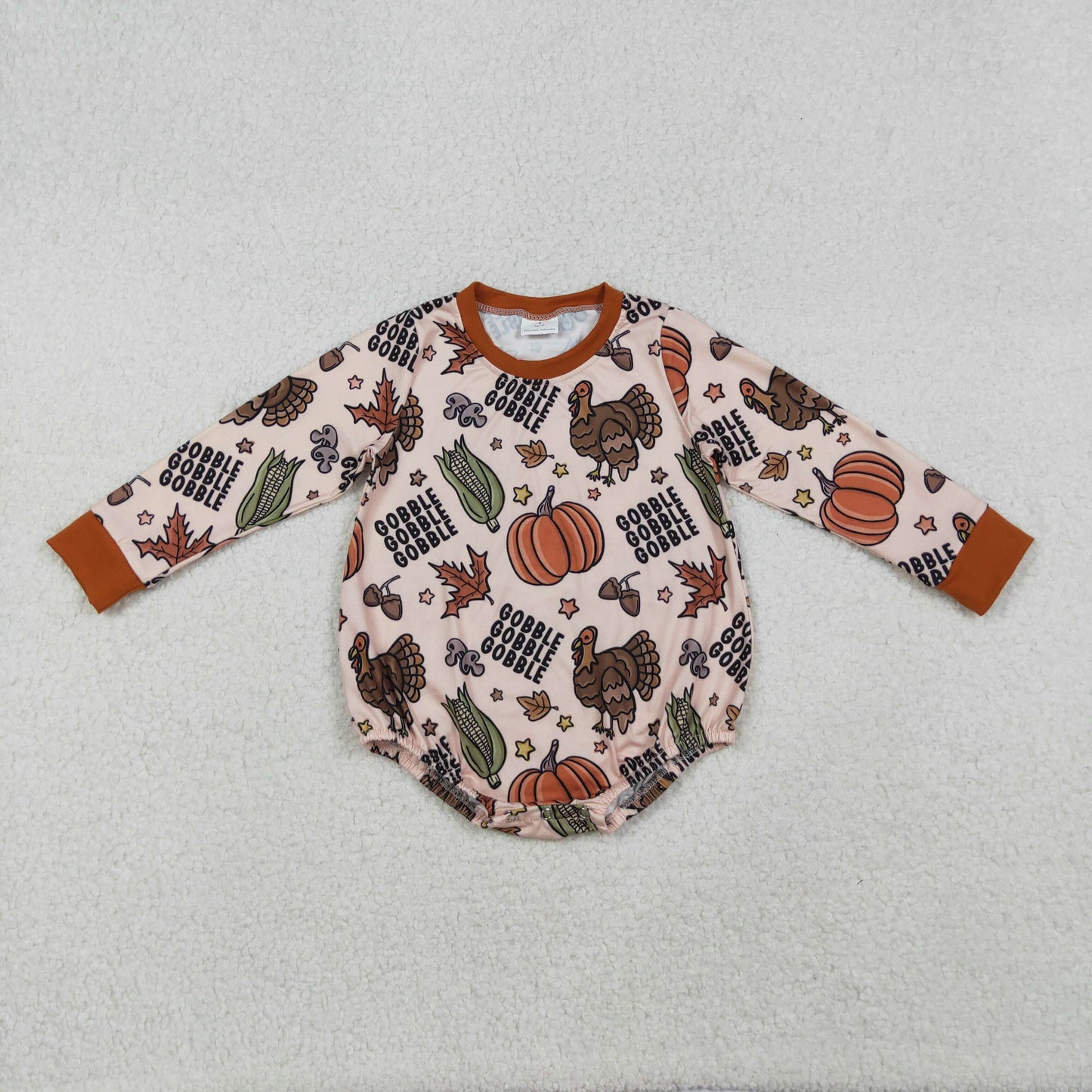 LR2447 Baby Boys Long Sleeves Turkey Pumpkins Plaid Rompers  D 910