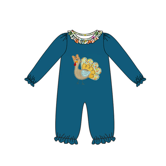 presale LR2448 Baby Girls Long Sleeves Floral Turkey Ruffle Pant Rompers D 7.16