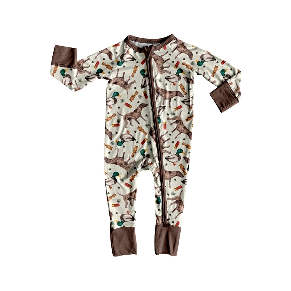 presale LR2454 Baby Boys Long Sleeves Dogs Ducks Calls Zipper Rompers   D 7.16