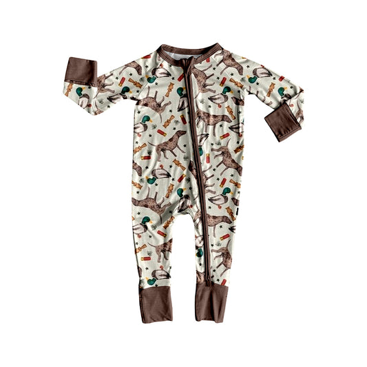 presale LR2454 Baby Boys Long Sleeves Dogs Ducks Calls Zipper Rompers D 7.16