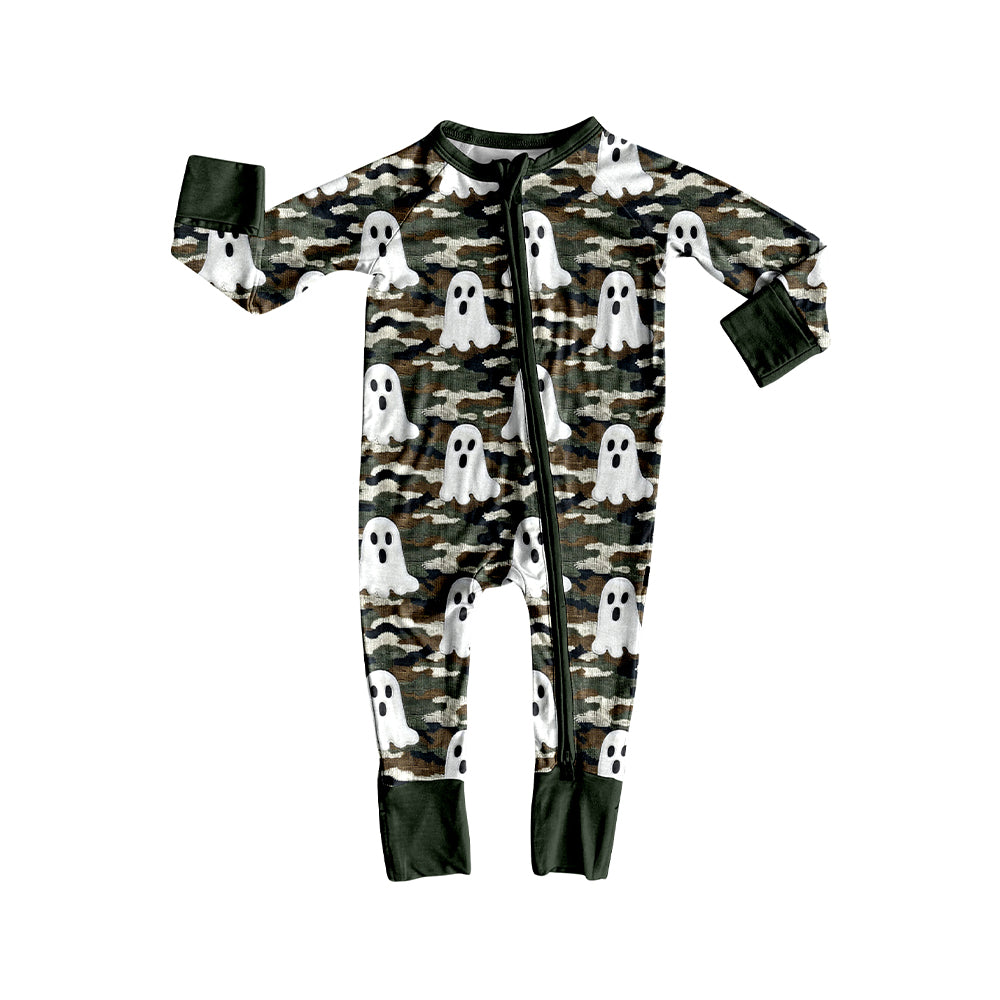 presale LR2455 Baby Boys Long Sleeves Green Camo Ghosts Zipper Rompers   D 7.16