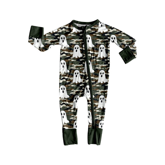 presale LR2455 Baby Boys Long Sleeves Green Camo Ghosts Zipper Rompers D 7.16