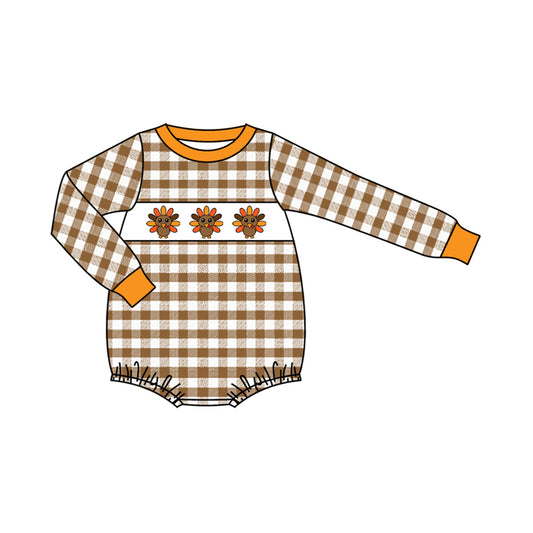 presale LR2456 Baby Boys Orange Plaid Long Sleeves Turkey Rompers D 7.16