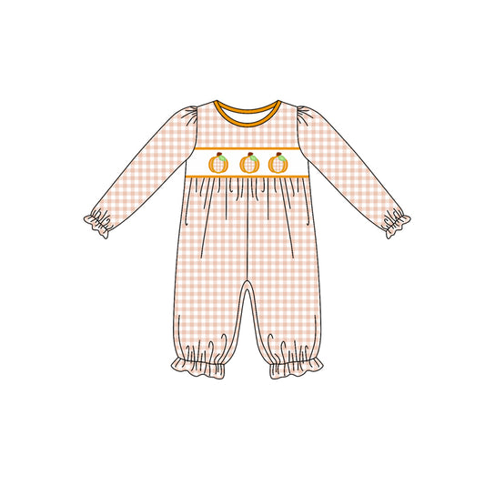 presale LR2458 Baby Girls Long Ruffle Sleeves Plaid Pumpkins Pant Rompers D 7.16