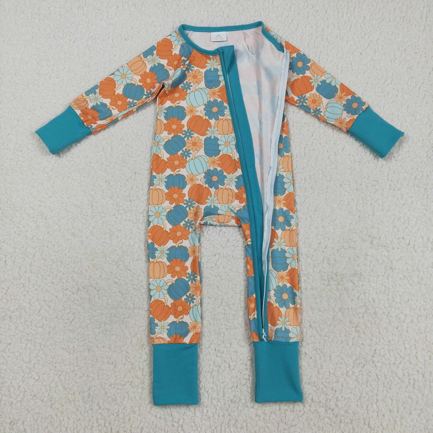 LR2461 Baby Boys Long Sleeves Colorful Pumpkins Flowers Zipper Pant Rompers  D 7.17