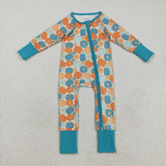 LR2461 Baby Boys Long Sleeves Colorful Pumpkins Flowers Zipper Pant Rompers  D 7.17
