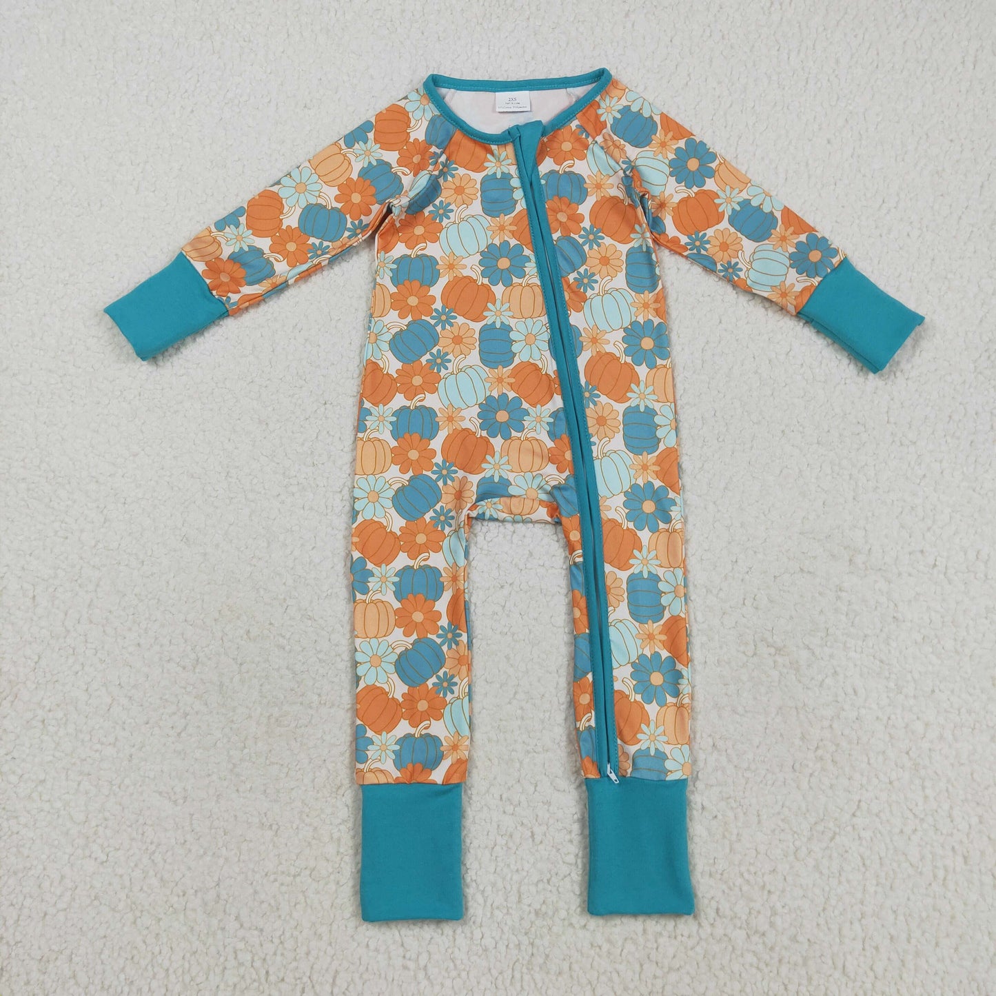 LR2461 Baby Boys Long Sleeves Colorful Pumpkins Flowers Zipper Pant Rompers  D 7.17