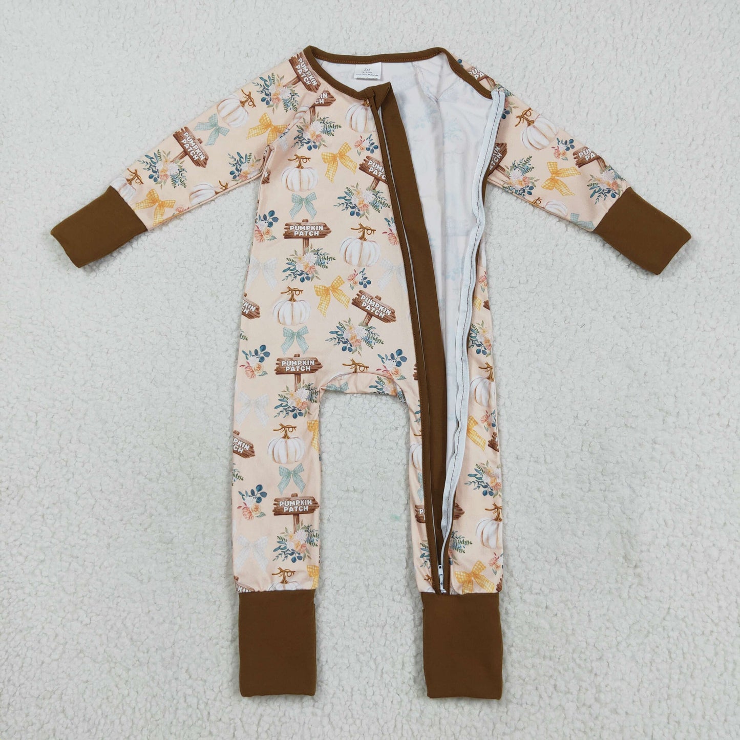 LR2462 Baby Boys Long Sleeves Pumpkins Patch Bows Zipper Pant Rompers  D 822